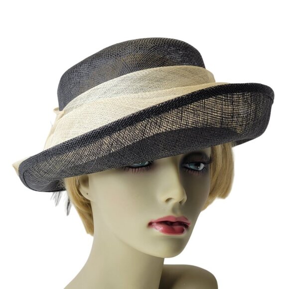 Black and Cream Dress Hat Sinamay Church Hat Adjustable Hat Kentucky Derby Hat - Picture 5 of 16